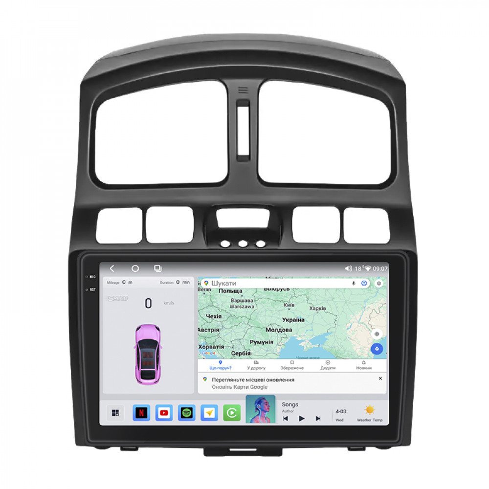 Штатная магнитола Lesko для Hyundai Santa Fe I 2000-2012 экран 9" 4/64 QLED CarPlay 4G Wi-Fi GPS 360 Prime