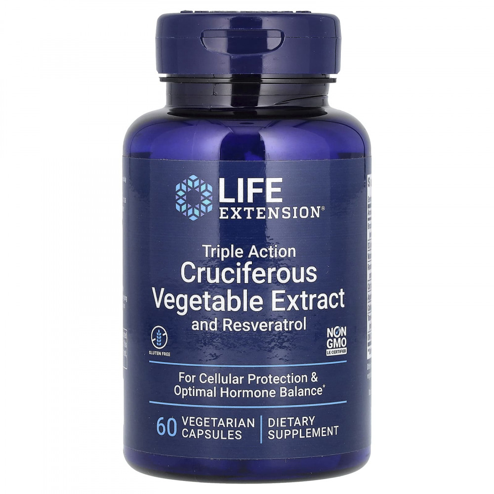 Екстракт хрестоцвітих овочів з ресвератролом, Triple Action Cruciferous Vegetable Extract with Resveratrol, Life Extension, 60 капсул
