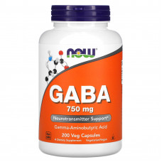 Гамма-аміномасляна кислота ГАМК, GABA, Now Foods, 750 мг, 200 капсул