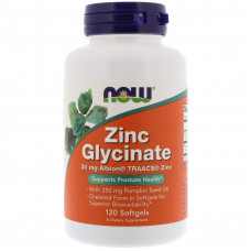Гліцинат цинку, Zinc Glycinate, Now Foods, 120 гелевих капсул