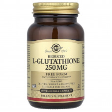 Глутатіон, L-Glutathione, Solgar, знижений, 250 мг, 60 рослинних капсул