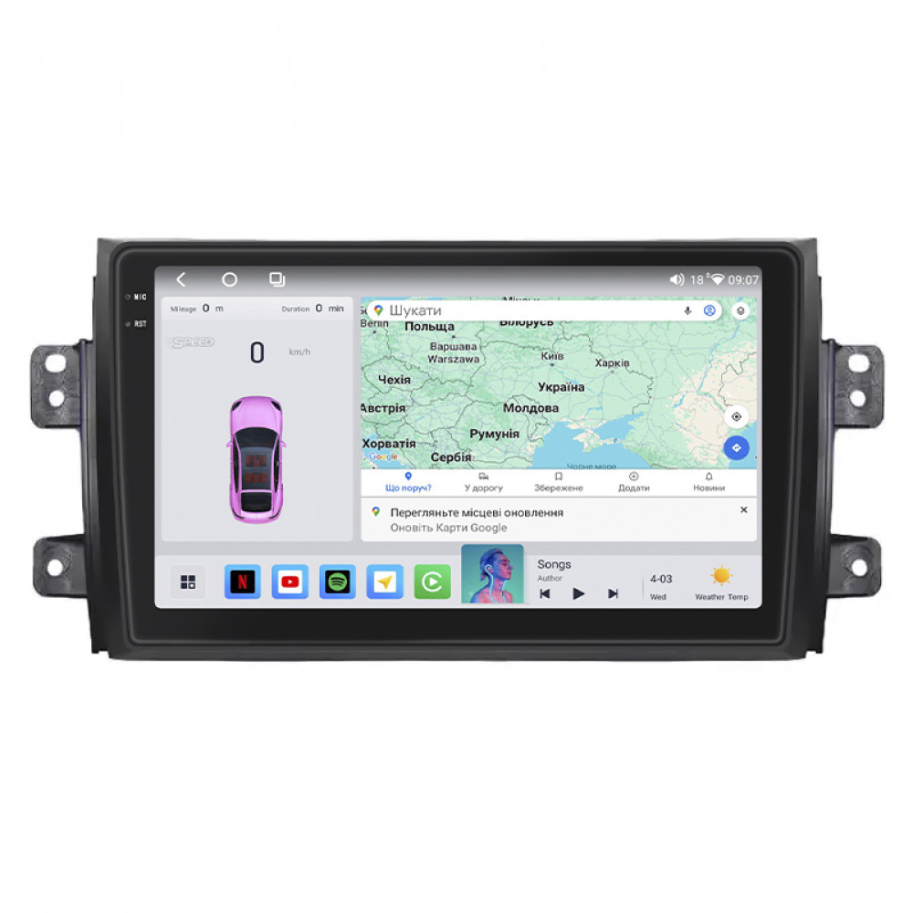 Штатная магнитола Lesko для Suzuki SX4 I (Classic) 2006-2009 экран 9" 4/64 QLED CarPlay 4G Wi-Fi GPS 360 Prime