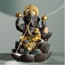 Подставка для благовоний 2019011002 Ганеша на Лотосе с обратным потоком жидкого дыма держатель для ароматических палочек и конусов Gold