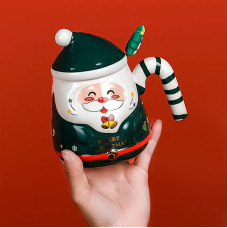 Рождественская чашка "Merry Christmass" Санта JJX001 кружка в форме Санты с ложечкой в подарочной упаковке Green