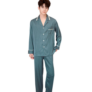 Шелковый комплект мужской пижамы TX0031 Зеленый рубашка с длинным рукавом и штанами атласная 3XL