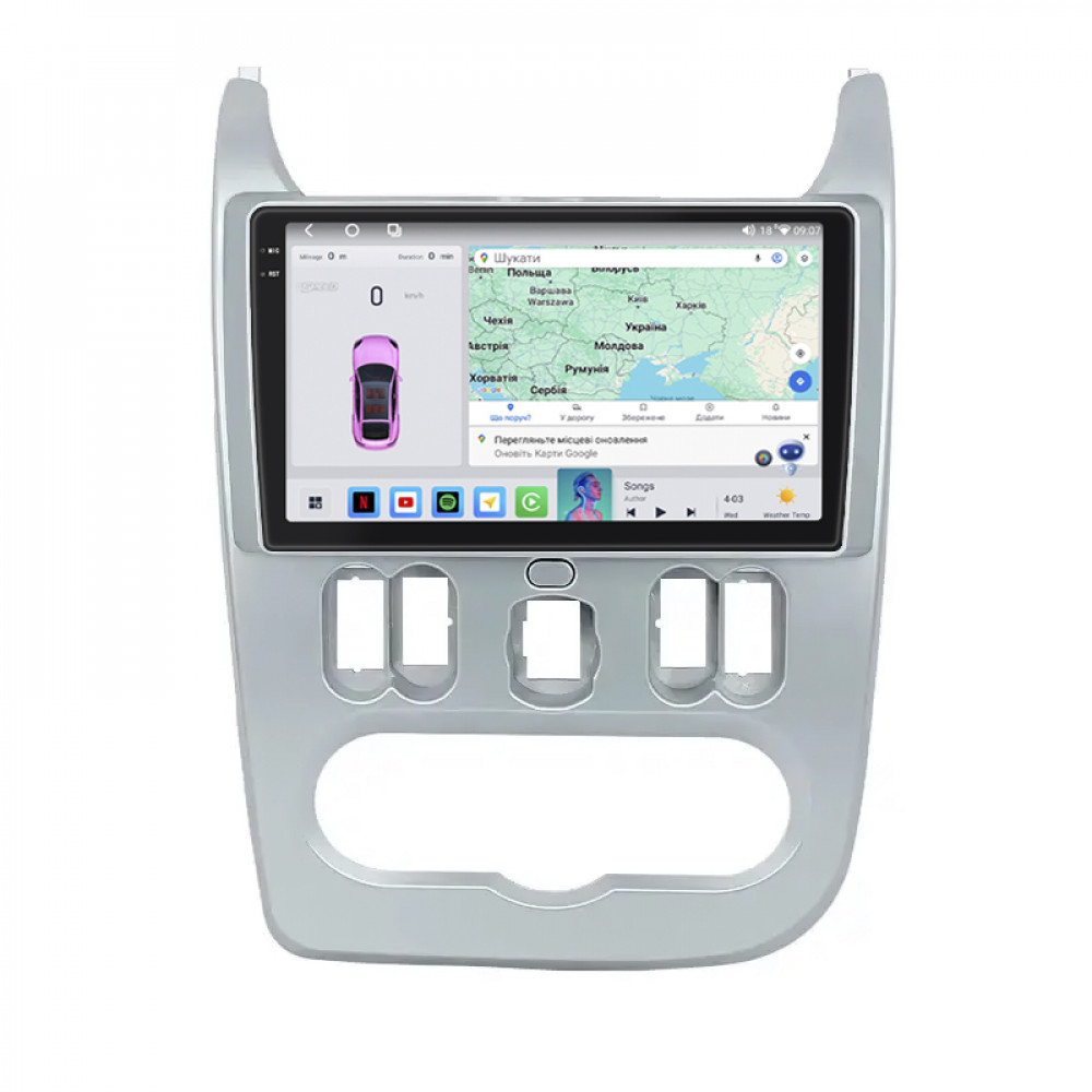 Штатная магнитола Lesko для Dacia Duster I Рестайлинг 2013-2017 экран 9" 4/64 QLED CarPlay 4G Wi-Fi GPS 360 Prime