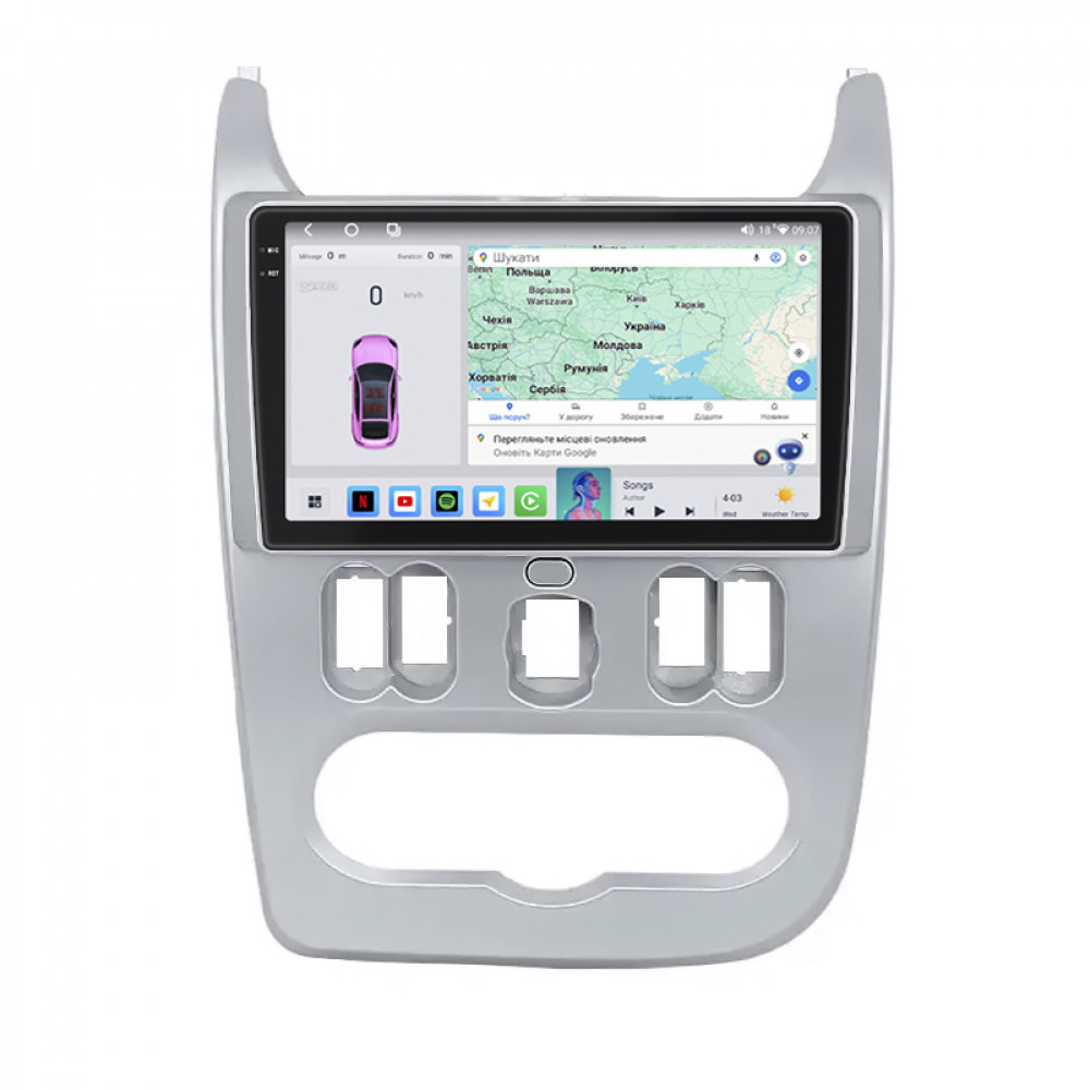 Штатная магнитола Lesko для Dacia Logan I ver 2 2008-2012 экран 9" 4/64 QLED CarPlay 4G Wi-Fi GPS 360 Prime