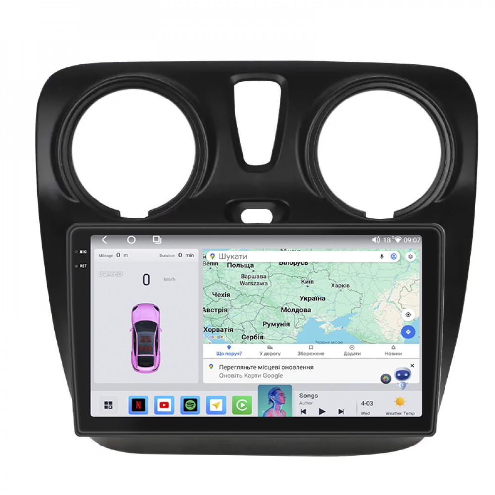 Штатная магнитола Lesko для Dacia Sandero II Рестайлинг ver 2 2016-2020 экран 9" 4/64 QLED CarPlay 4G Wi-Fi GPS 360 Prime