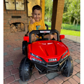 Дитячий електромобіль ДЖИП БАГГІ двомісний (4 двигуни, пульт, світло, музика), Червоний