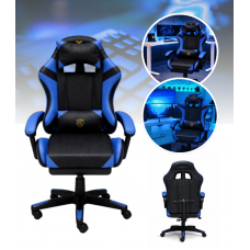Геймерське крісло Primaveo з ергономічними подушками та висувною підставкою для ніг, Чорний/Синій