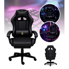 Геймерське крісло Primaveo з ергономічними подушками та висувною підставкою для ніг, Чорний
