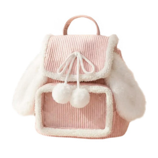 Детский рюкзак-сумка 36262 плюшевый мягкий с ушками Pink