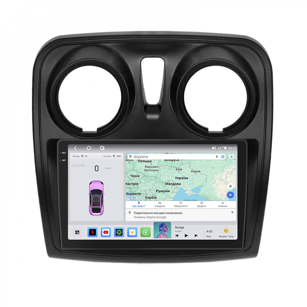 Штатная магнитола Lesko для Dacia Sandero II 2012-2016 экран 9" 4/64 QLED CarPlay 4G Wi-Fi GPS 360 Prime