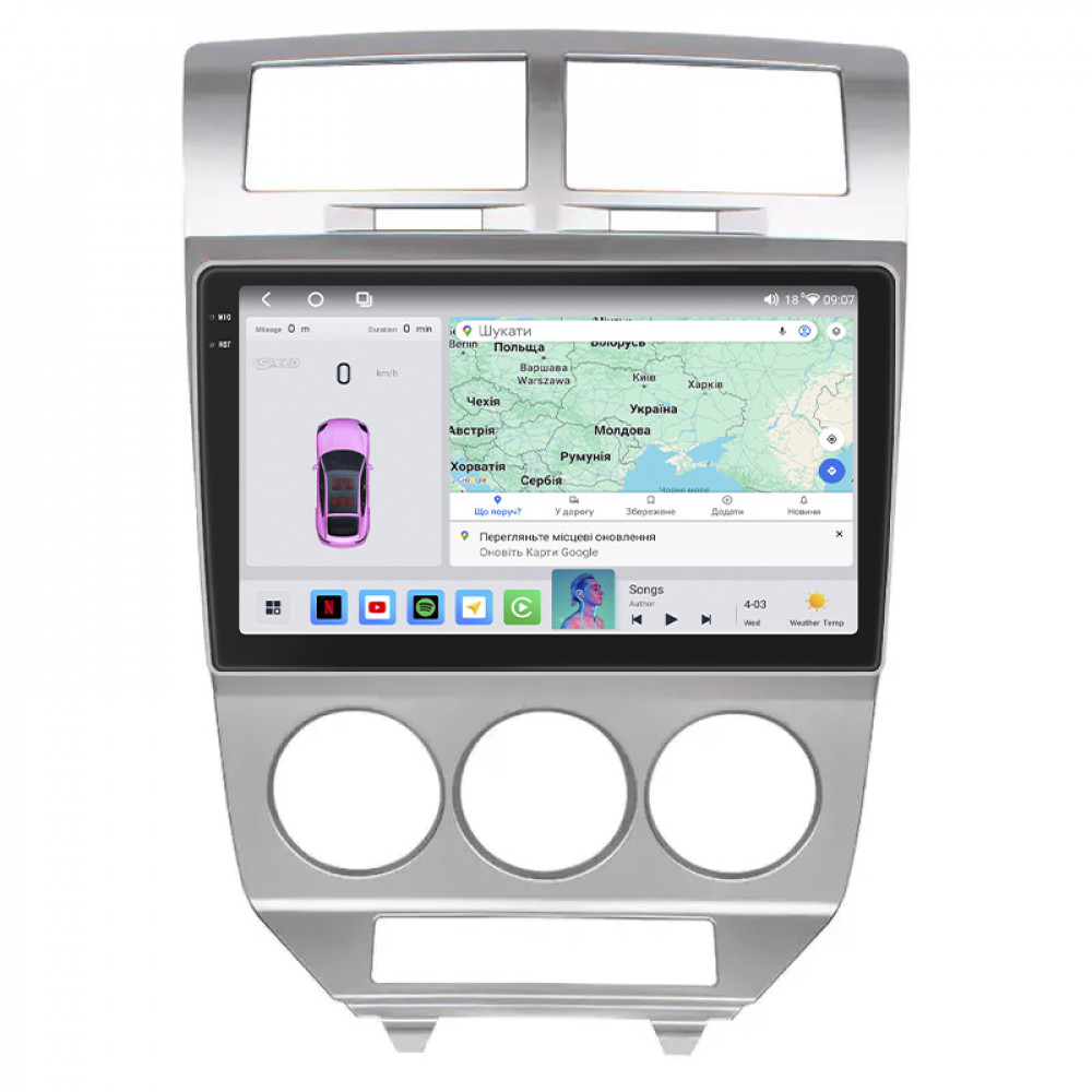 Штатная магнитола Lesko для Dodge Caliber I 2006-2009 экран 10" 4/64 QLED CarPlay 4G Wi-Fi GPS 360 Prime