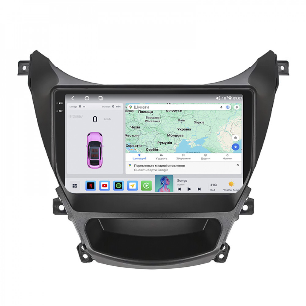 Штатная магнитола Lesko для Hyundai Avante V 2010-2015 экран 9" 4/64 QLED CarPlay 4G Wi-Fi GPS 360 Prime