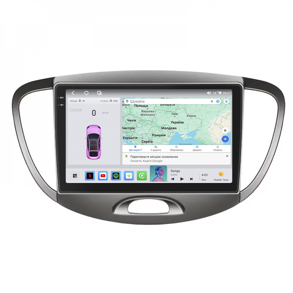 Штатная магнитола Lesko для Hyundai i10 I 2007-2013 экран 9" 4/64 QLED CarPlay 4G Wi-Fi GPS 360 Prime