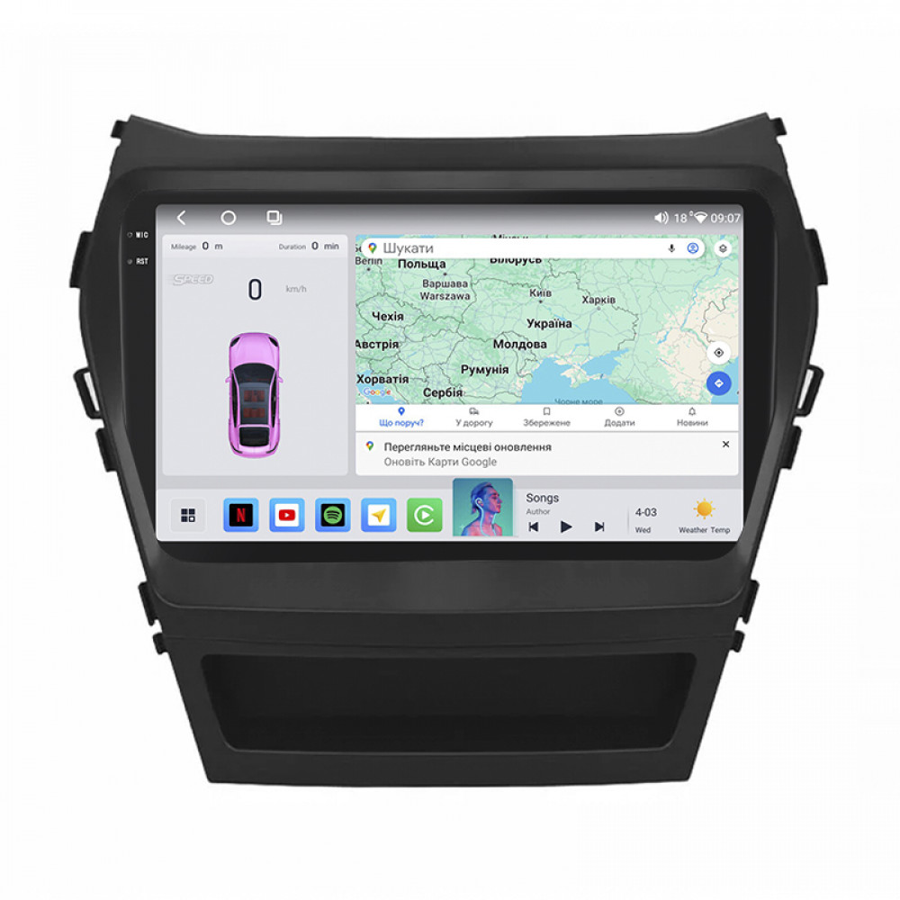 Штатная магнитола Lesko для Hyundai Santa Fe III Рестайлинг 2015-2018 экран 9" 4/64 QLED CarPlay 4G Wi-Fi GPS 360 Prime