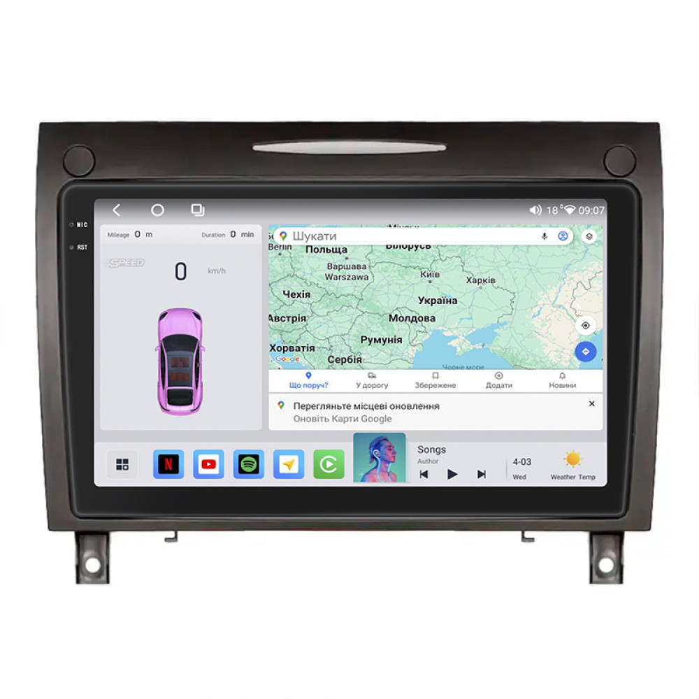 Штатная магнитола Lesko для Mercedes-Benz SLK-Класс II (R171) 2004-2008 экран 9" 4/64 QLED CarPlay 4G Wi-Fi GPS 360 Prime