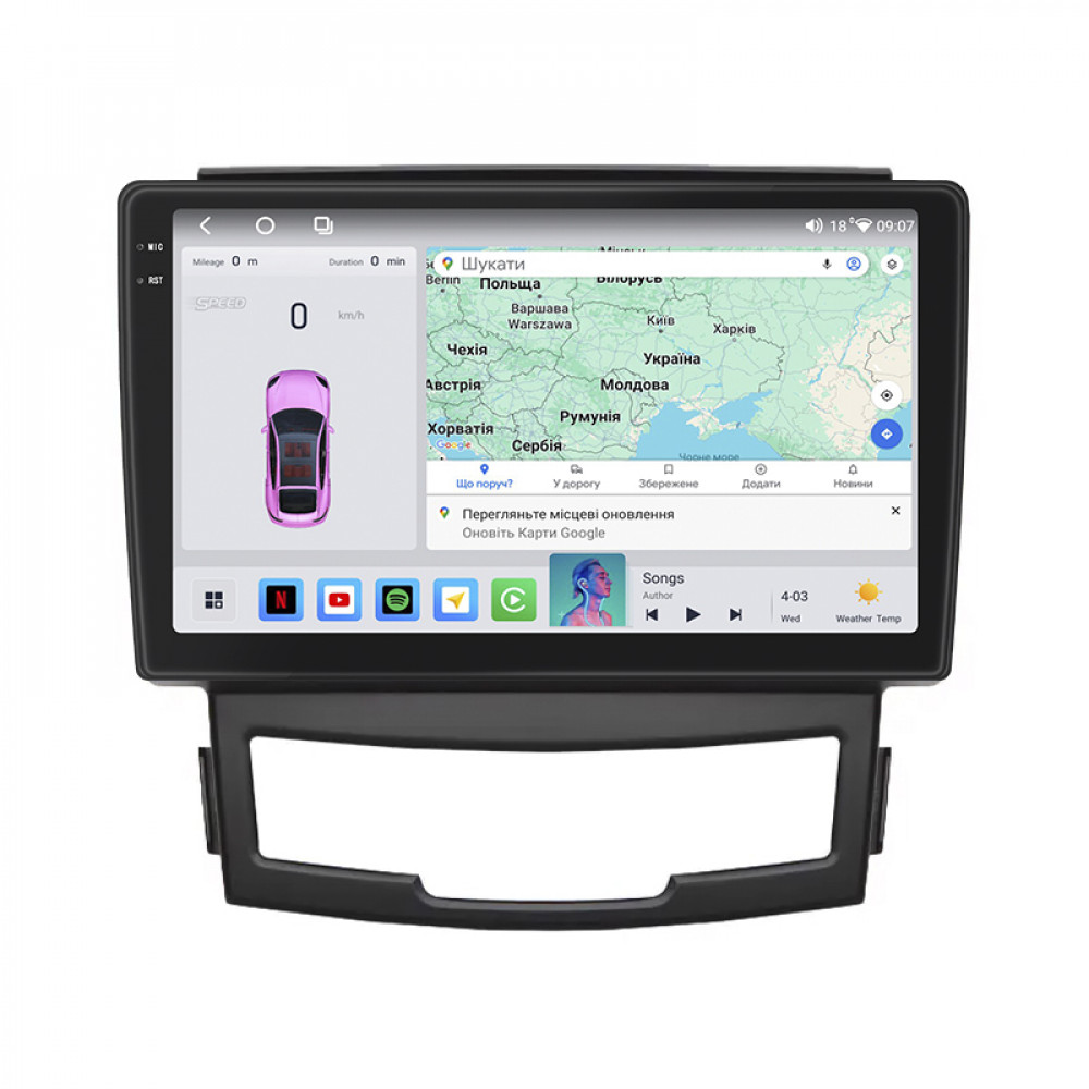 Штатная магнитола Lesko для SsangYong Actyon II 2010-2013 экран 9" 4/64 QLED CarPlay 4G Wi-Fi GPS 360 Prime