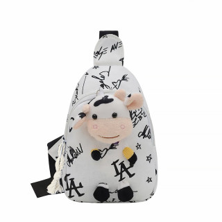 Детская нагрудная сумка рюкзак A-407 Cow на одно отделение с ремешком  White