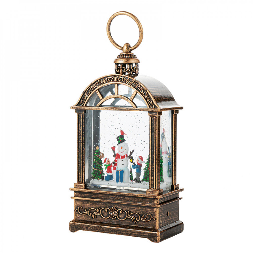 Декоративный фонарь новогодний 2024 11*6,5*21 см рождественское украшения для дома USB+Батарейким подвесной с подсветкой Снеговик и ребенок