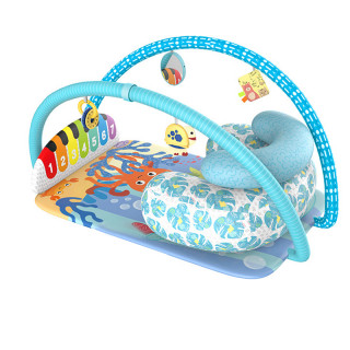 Детский развивающий интерактивный коврик SDZ-1817 музыкальный пианино с дугой и погремушками для младенцев Whale Blue